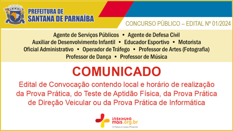 Concurso Público 01/2024 da Prefeitura de Santana de Parnaíba / Realização: Instituto Mais / Imagem: Divulgação