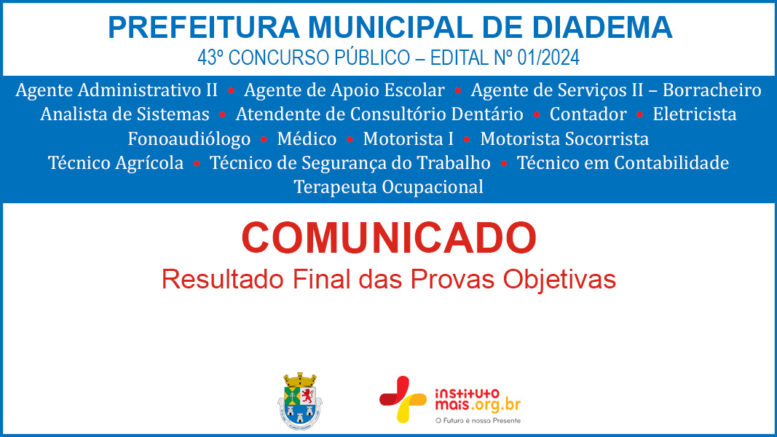 Concurso Público 01/2024 da Prefeitura de Diadema / Realização: Instituto Mais / Imagem: Divulgação