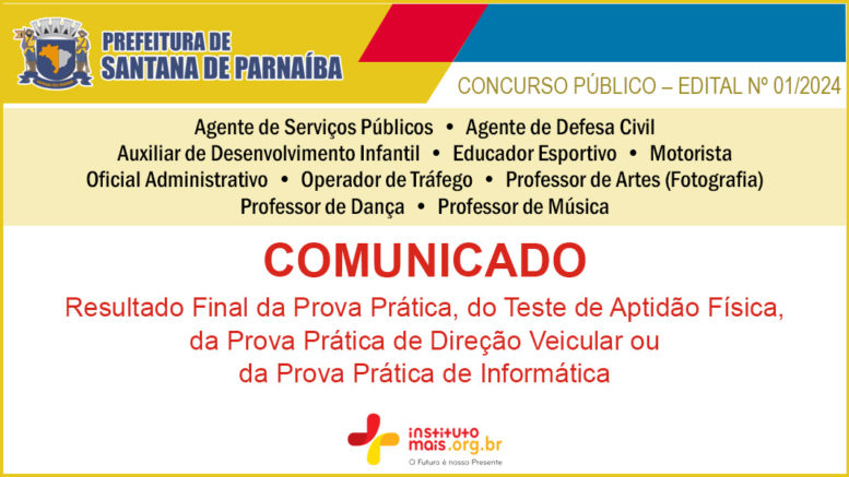 Concurso Público 01/2024 da Prefeitura de Santana de Parnaíba / Realização: Instituto Mais / Imagem: Divulgação