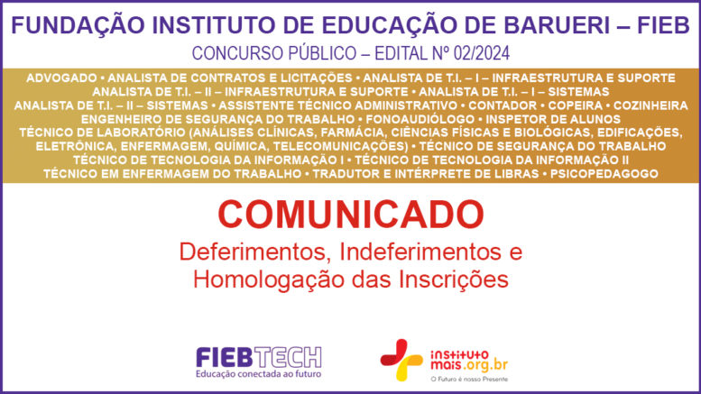 Concurso Público 02/2024 da FIEB / Realização: Instituto Mais / Imagem: Divulgação