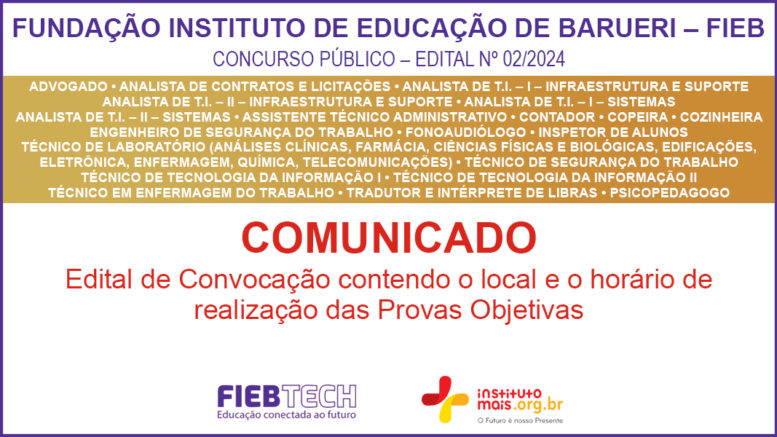 Concurso Público 02/2024 da FIEB / Realização: Instituto Mais / Imagem: Divulgação