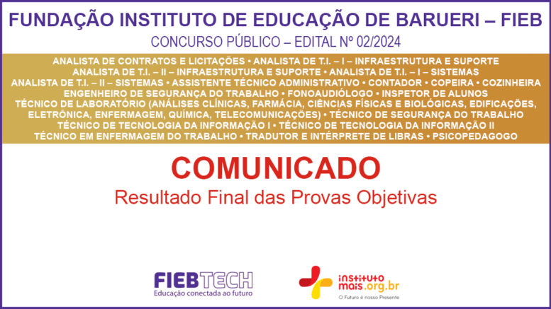 Concurso Público 02/2024 da FIEB / Realização: Instituto Mais / Imagem: Divulgação