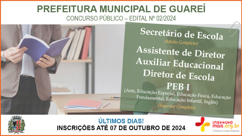 Concurso Público 02/2024 da Prefeitura de Guareí / Realização: Instituto Mais / Imagem: Divulgação