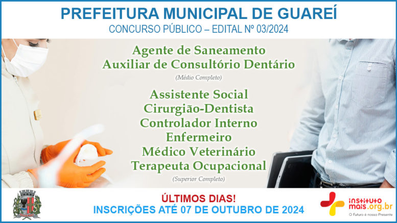 Concurso Público 03/2023 da Prefeitura de Guareí / Realização: Instituto Mais / Imagem: Divulgação