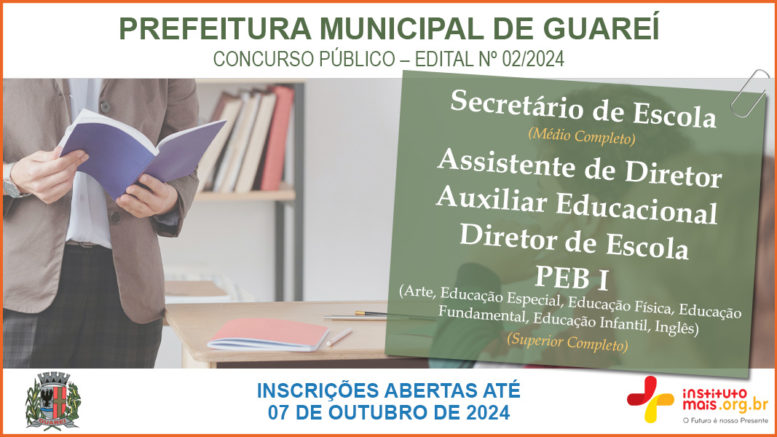 Concurso Público 02/2024 da Prefeitura de Guareí / Realização: Instituto Mais / Imagem: Divulgação