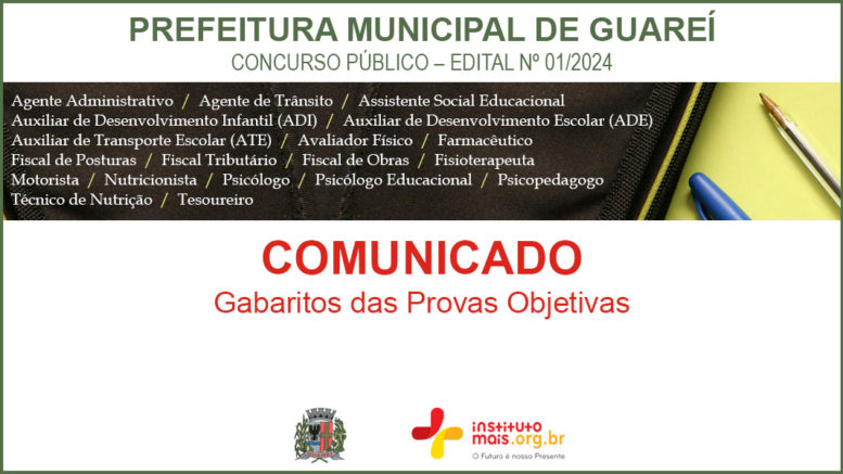 Concurso Público 01/2024 da Prefeitura de Guareí / Realização: Instituto Mais / Imagem: Divulgação
