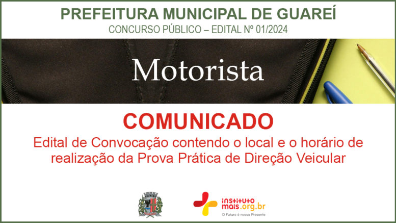 Concurso Público 01/2024 da Prefeitura de Guareí / Realização: Instituto Mais / Imagem: Divulgação