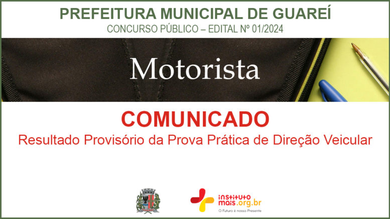 Concurso Público 01/2024 da Prefeitura de Guareí / Realização: Instituto Mais / Imagem: Divulgação