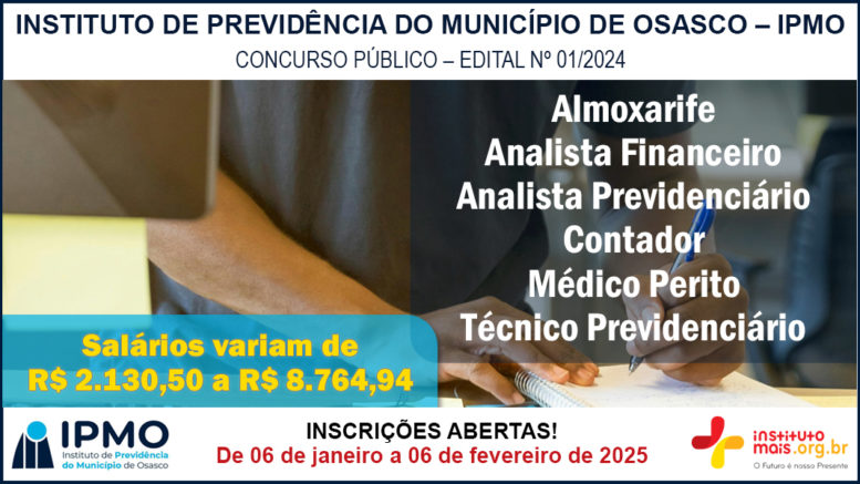 Concurso Público 01/2024 da IPMO / Realização: Instituto Mais / Imagem: Divulgação