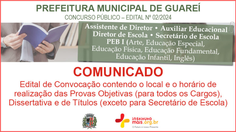 Concurso Público 02/2024 da Prefeitura de Guareí / Realização: Instituto Mais / Imagem: Divulgação