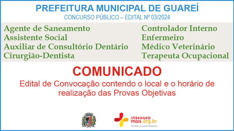 Concurso Público 03/2023 da Prefeitura de Guareí / Realização: Instituto Mais / Imagem: Divulgação