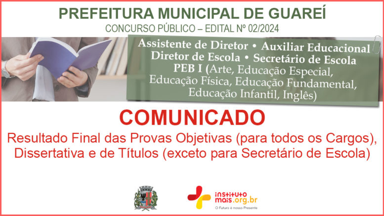 Concurso Público 02/2024 da Prefeitura de Guareí / Realização: Instituto Mais / Imagem: Divulgação