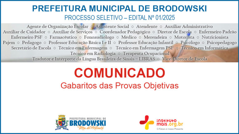 Processo Seletivo 01/2025 da Prefeitura de Brodowski / Realização: Instituto Mais / Imagem: Divulgação