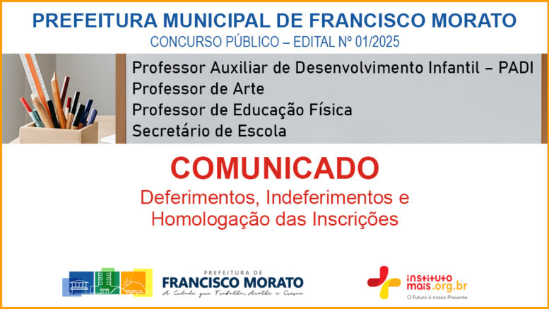 Concurso Público 01/2025 da Prefeitura de Francisco Morato / Realização: Instituto Mais / Imagem: Divulgação