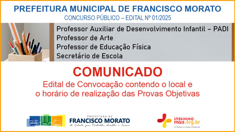 Concurso Público 01/2025 da Prefeitura de Francisco Morato / Realização: Instituto Mais / Imagem: Divulgação