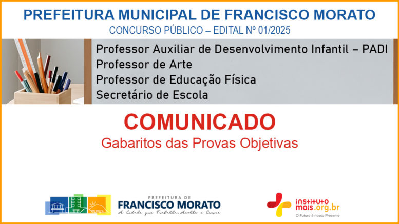 Concurso Público 01/2025 da Prefeitura de Francisco Morato / Realização: Instituto Mais / Imagem: Divulgação